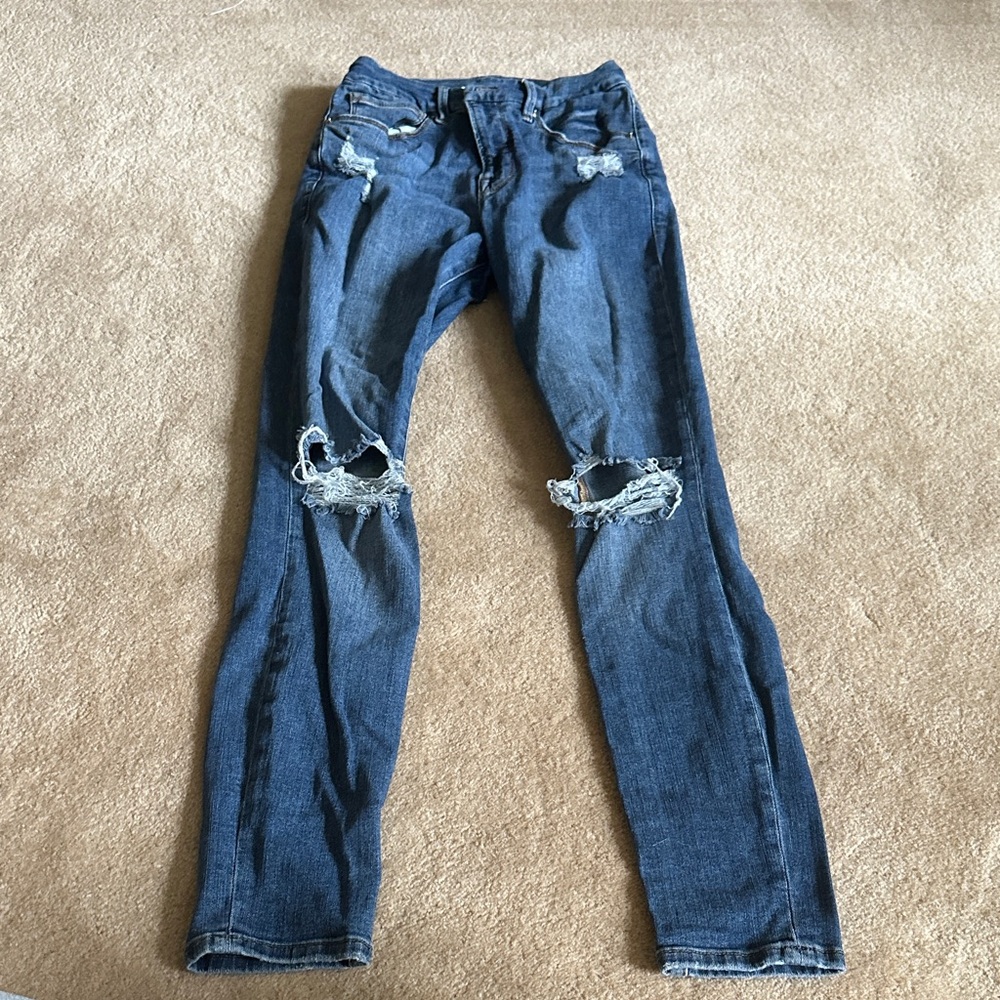 Good American Men's Ripped Blue Skinny Jeans